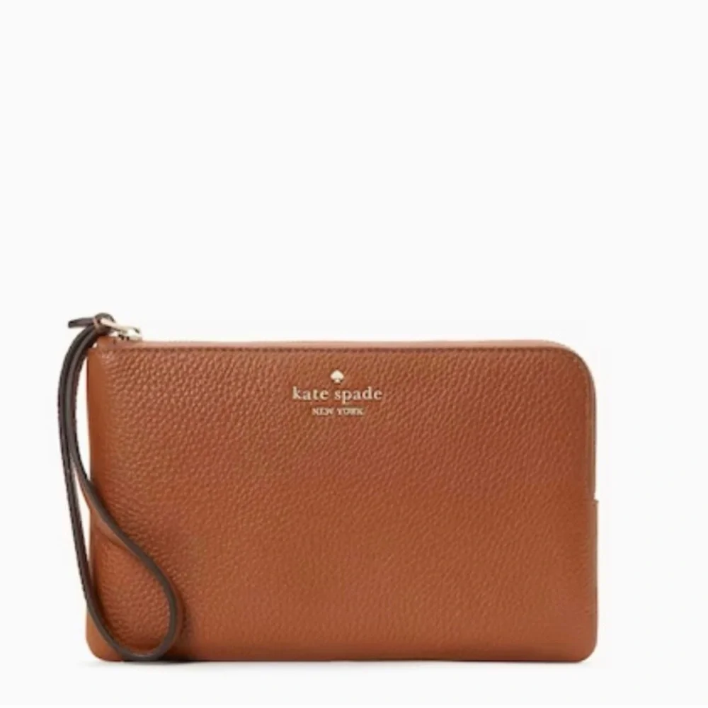 Kate Spade Warm Ginger Pebbled Leather Leila Medium Zip Wristlet NWT